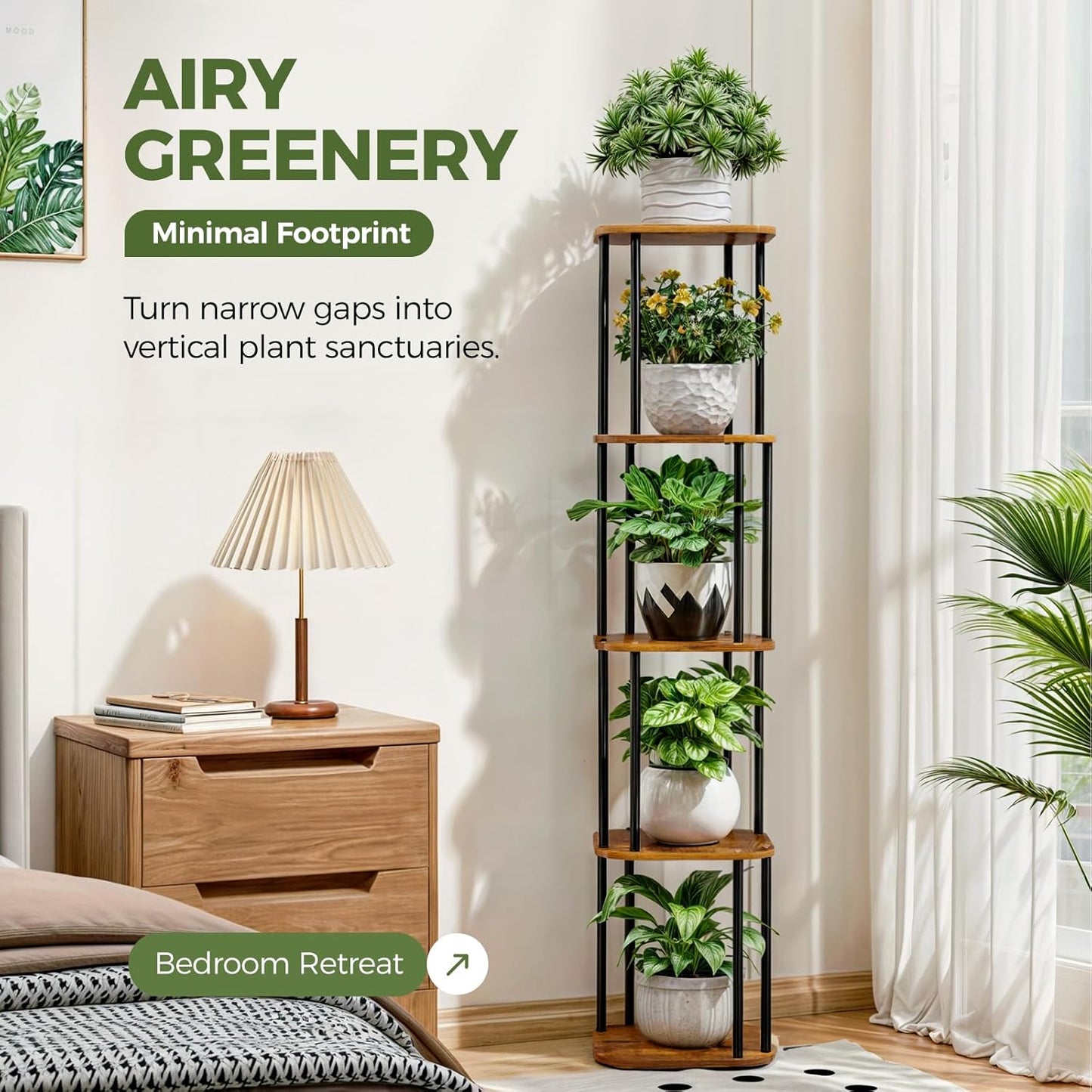 Bamworld Tall Plant Stand Indoor, Corner Plant Shelf for Multiple Plants, 5 Tier Metal Flower Pot Stands for Patio Garden Balcony Living Room Bedroom