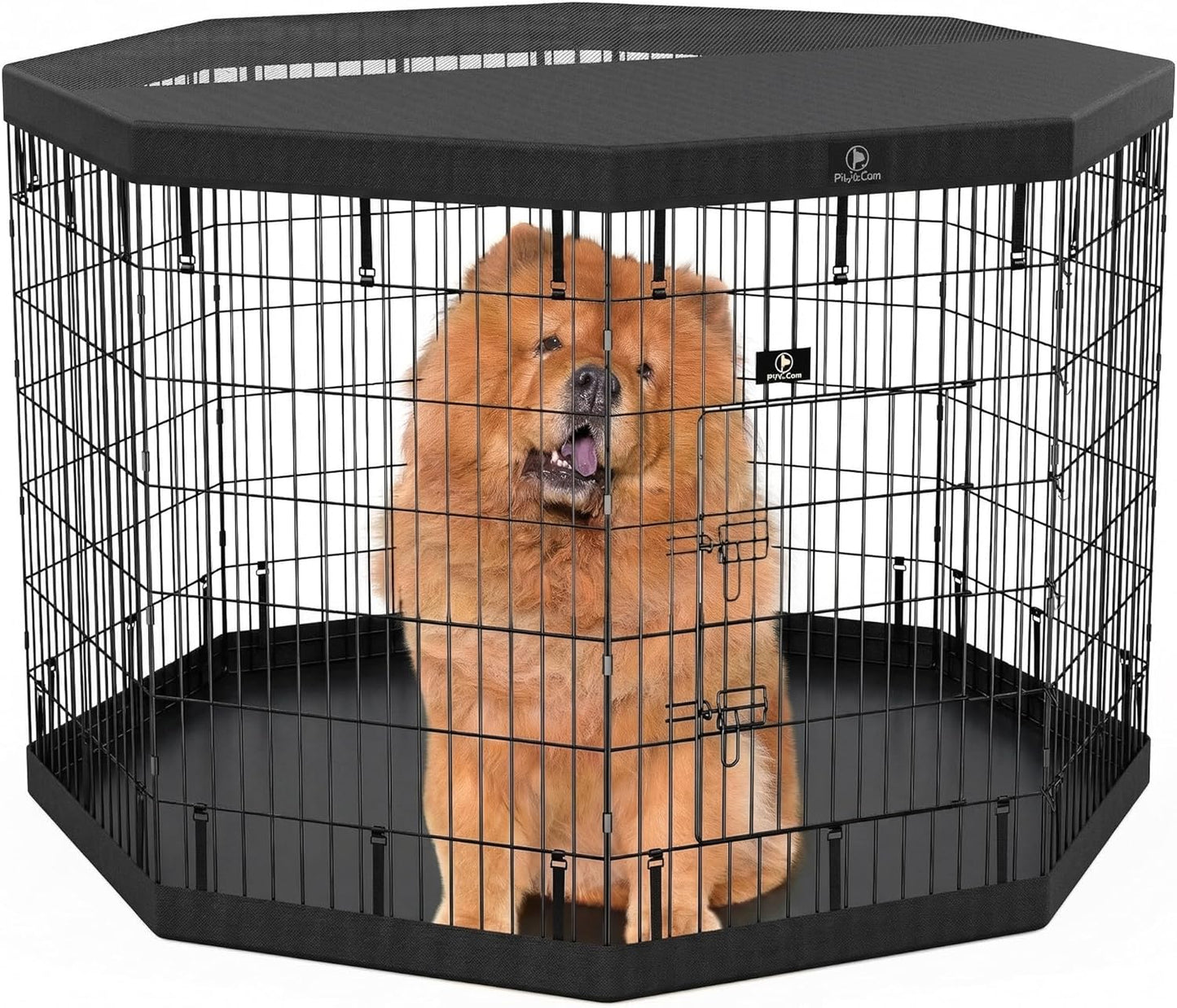 PJYuCien Dog Playpen with Top Cover and Bottom Pad - Metal Foldable Exercise Pen, 8 Panels 42" H x 24" W Indoor Outdoor Pet Fence Puppy Crate Kennel, Black