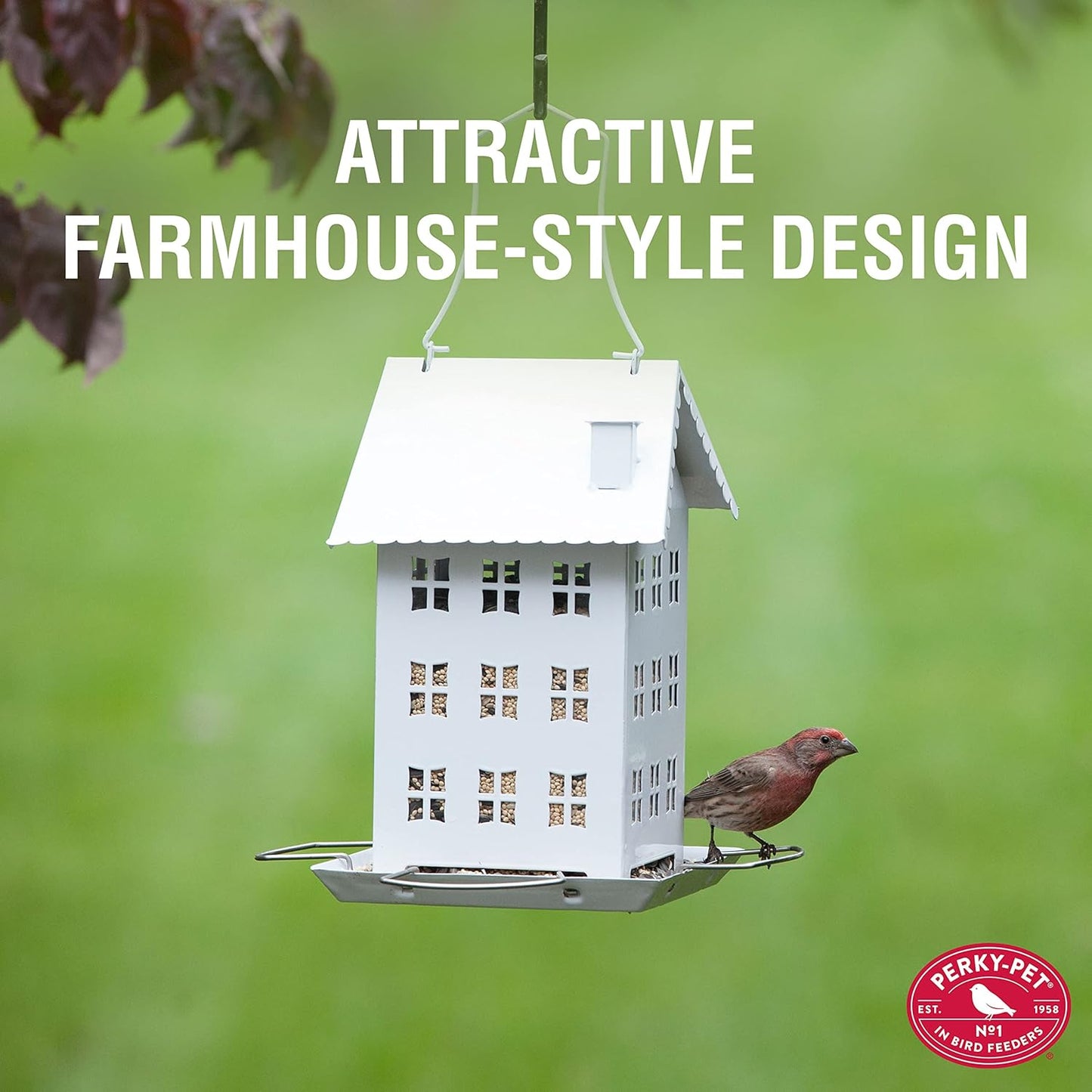 Perky-Pet Farmhouse Wild Bird Feeder - 2.8 lb Wild Bird Seed Capacity, WFH001 - Feed Multiple Birds - Backyard Decor - Durable Metal Construction