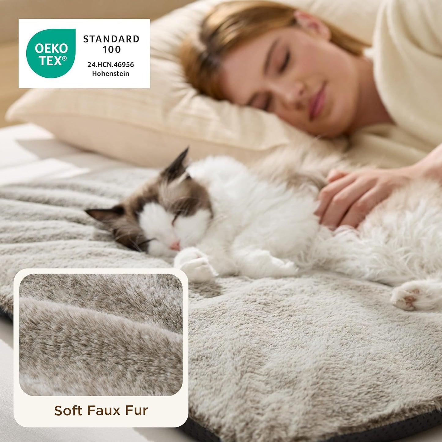 Bedsure Self Warming Cat Bed, Extra Warm Self Heating Mat for Cats & Dogs Non Electric, Anti-Slip Small Thermal Pet Pad Indoor with Removable Washable Cover, 24" x 18",Brown