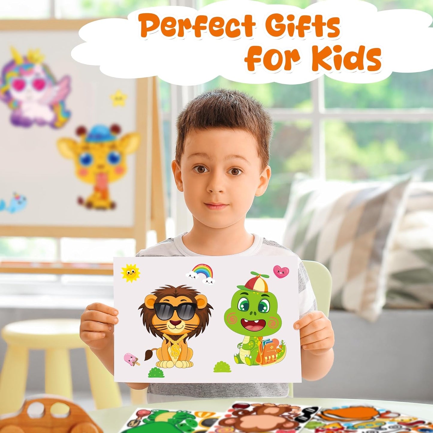 Stickers for Kids - 48 Sheets Party Favors Animal Make a face Stickers Crafts Goodie Bags Stuffers Activities Gifts for Kids Toddler Grandkids Graduation Birthday School Classroom Supplies Age 4-8