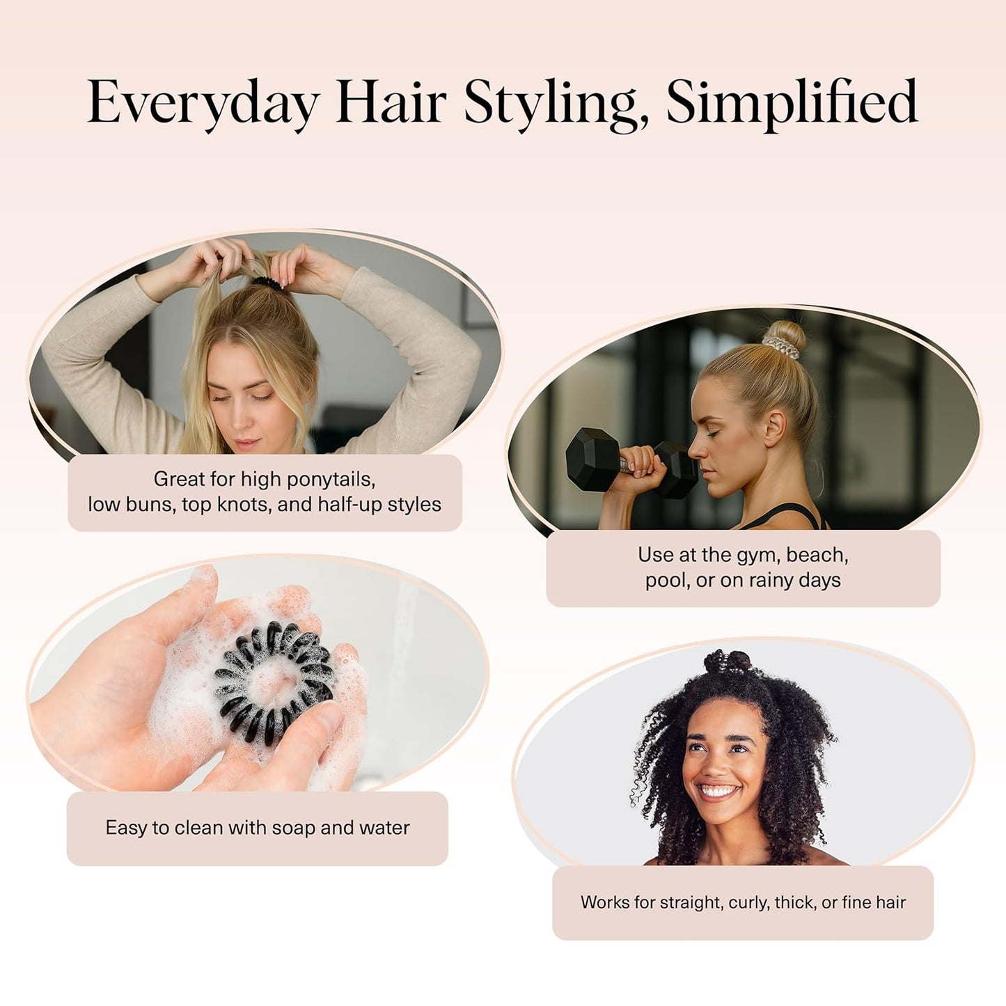 Kitsch Spiral Hair Ties for Women – Coiled Plastic Hair Ties No Damage, Ponytail Holders for Thick and Thin Hair – Creaseless and Dent-Free, Phone Cord Style | Ideal Gifts for Women - Brunette, 8 Pcs