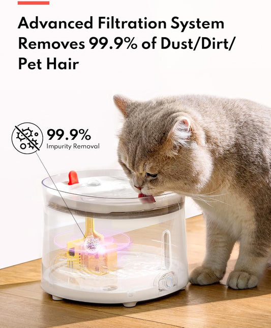 Homerunpet Cat Water Fountain Porcelain-Tray, Wireless Self-Cleaning Pump, Ultra Quiet 20dB Pet Water Dispenser for Cats and Dogs, Easy-to-Clean 2L/68oz with Smart LED and 4-Stage Filtration