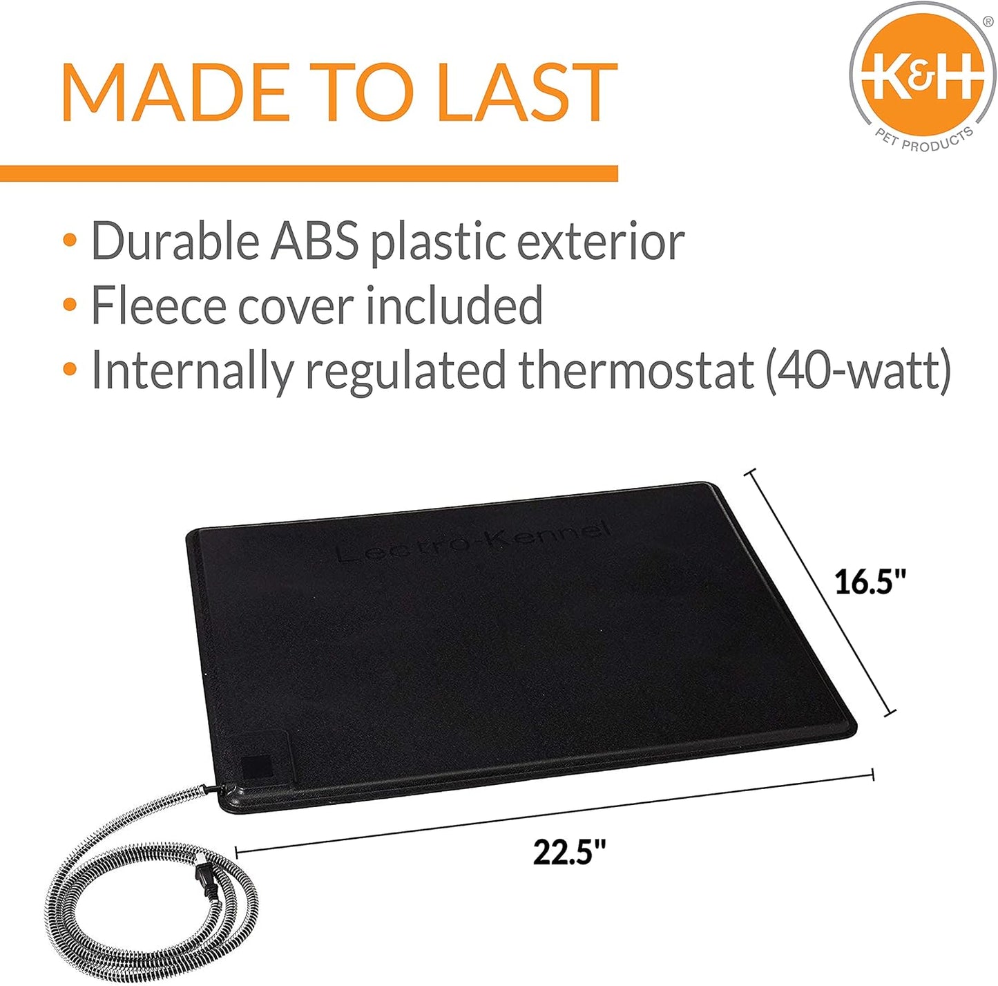 K&H Pet Products Heated Original Lectro-Kennel Outdoor Pad With Deluxe Cover, Medium 16.5 X 22.5 X 1.0 Inches