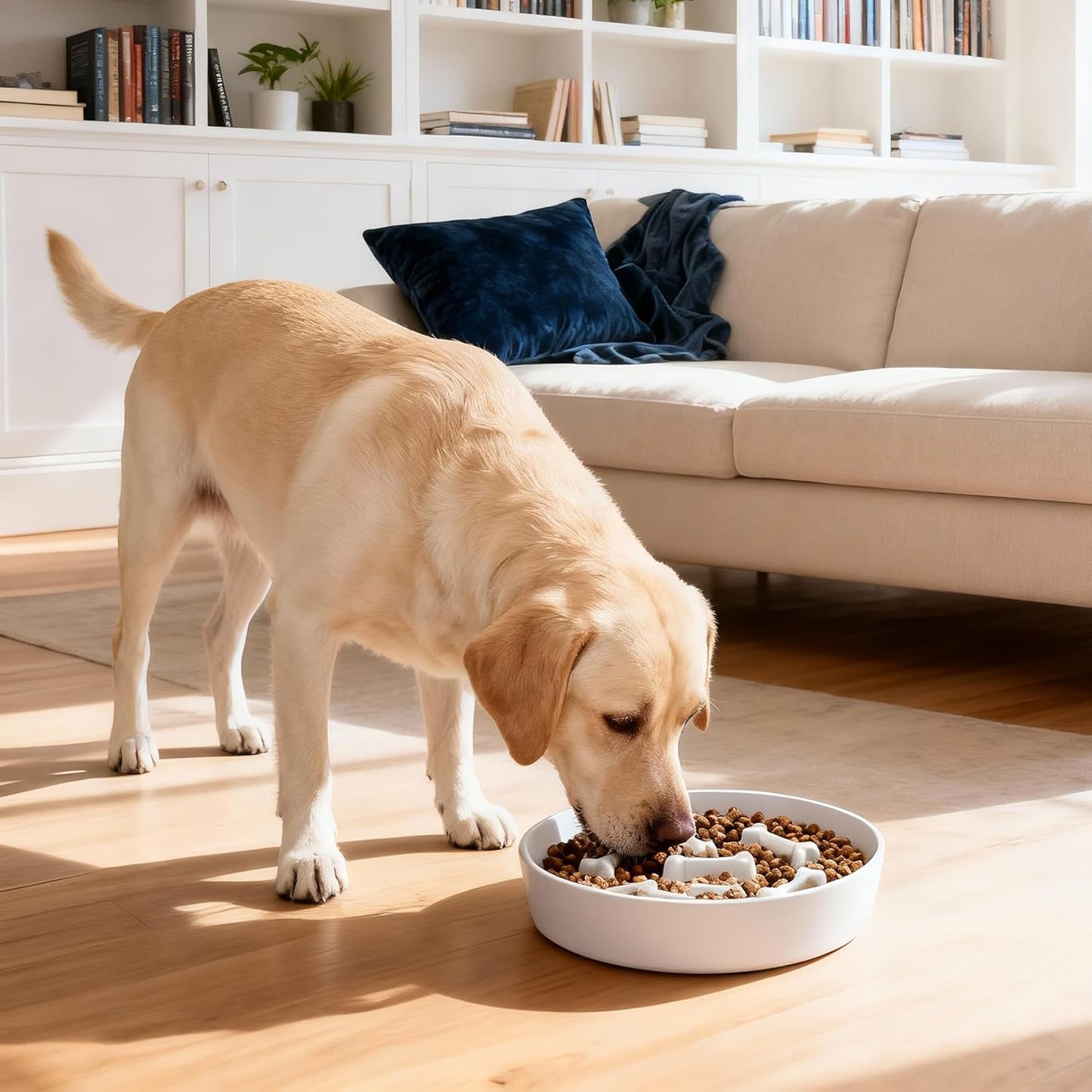 Ceramic Slow Feeder Dog Bowl, 1.5 Cup Dog Food or 20oz Water, Slow Eating Bowl for Small Breed, Maze Puzzle Feeder for Fast Eaters, Anti-Choking Stop Bloat, Non-Slip BPA Free (White Bone)