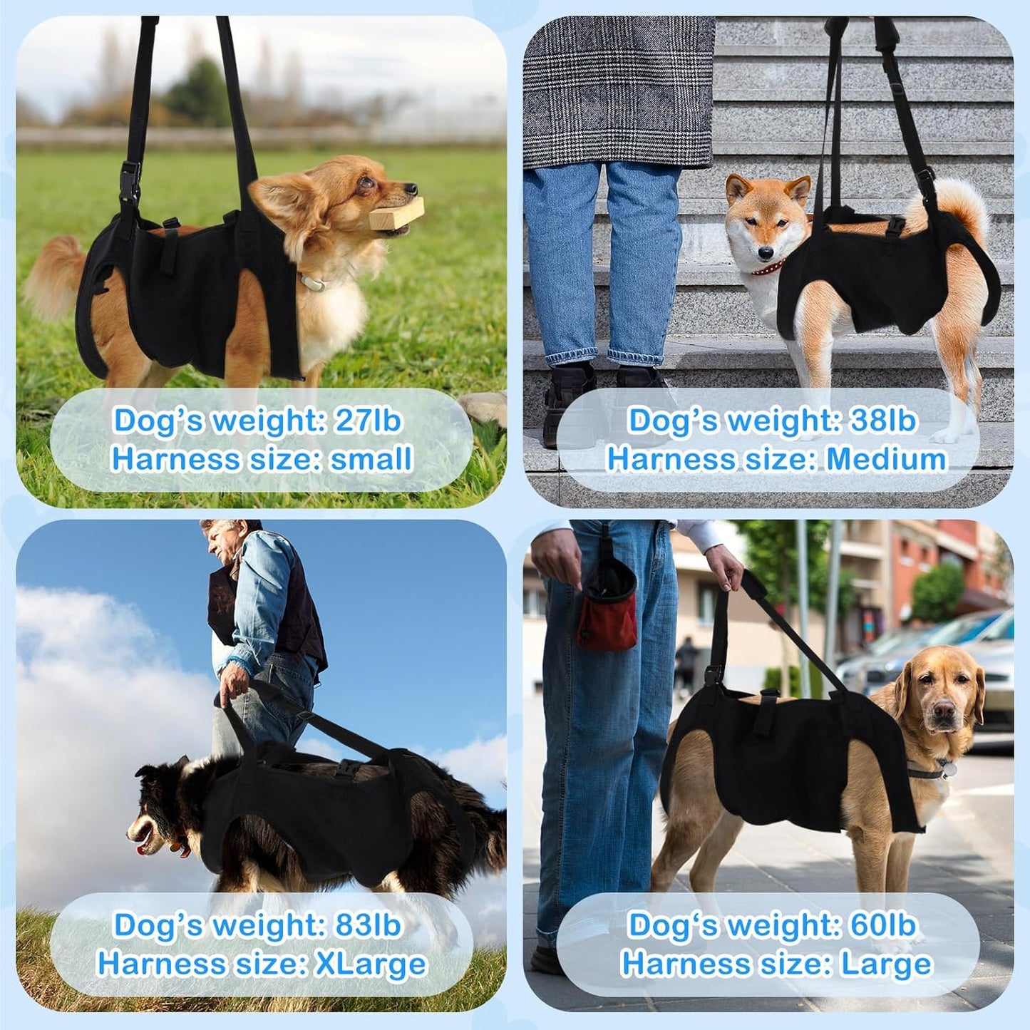 Dog Carry Sling Emergency Backpack Pet Legs Support and Rehabilitation Dog Lift Harness Adjustable Lifting Straps Carrier for Senior Dogs Joint Injuries, Arthritis, Hiking, Skiing, Black(S)