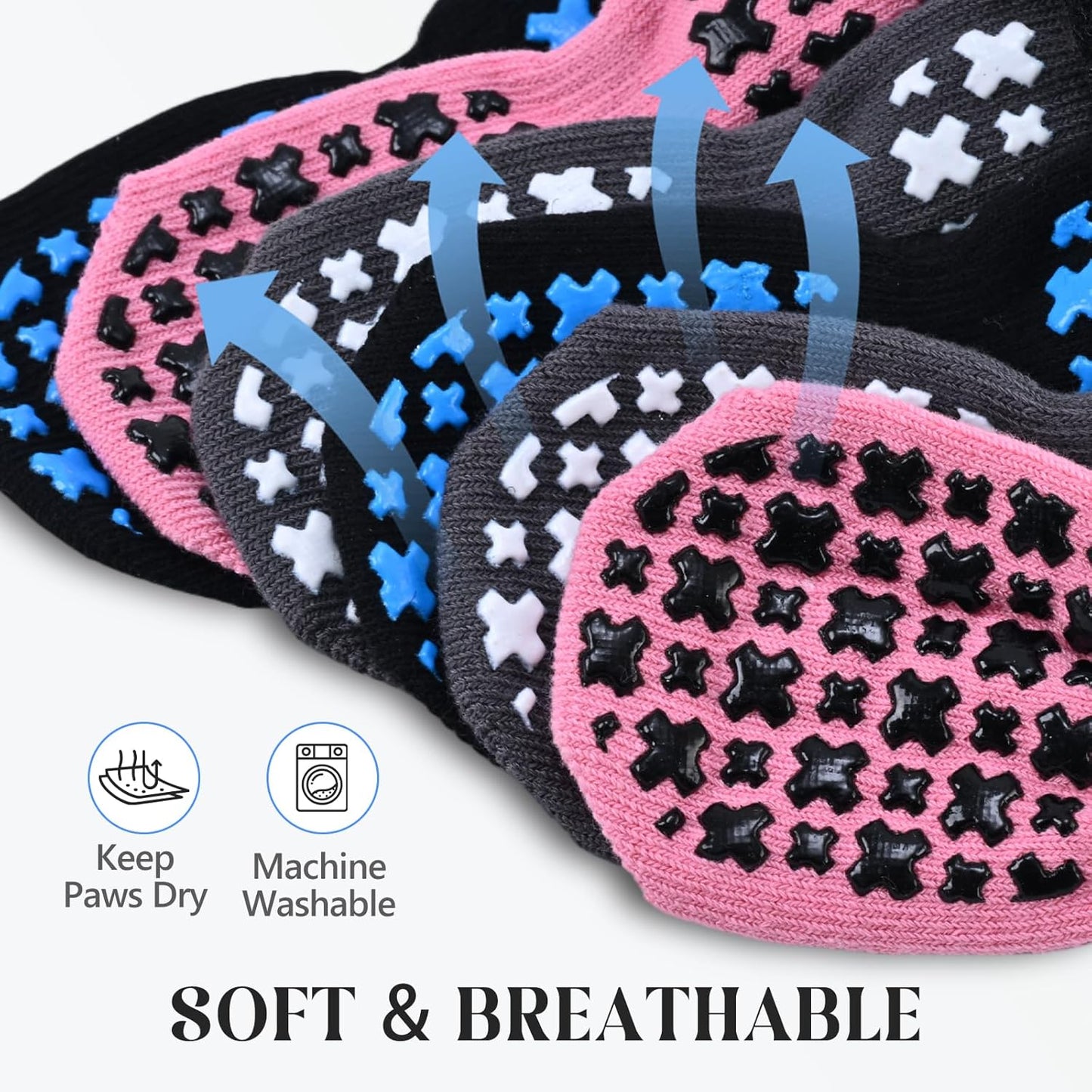 Non-Slip Dog Socks for Hardwood Floors Anti Slip Double-Sided Grippy Socks for Senior Dogs to Prevent Licking Paws, Scratching & Hot Pavement Premium Dog Paw Protector with Grippers Pink L
