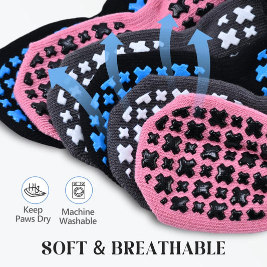 Non-Slip Dog Socks for Hardwood Floors Anti Slip Double-Sided Grippy Socks for Senior Dogs to Prevent Licking Paws, Scratching & Hot Pavement Premium Dog Paw Protector with Grippers Pink L