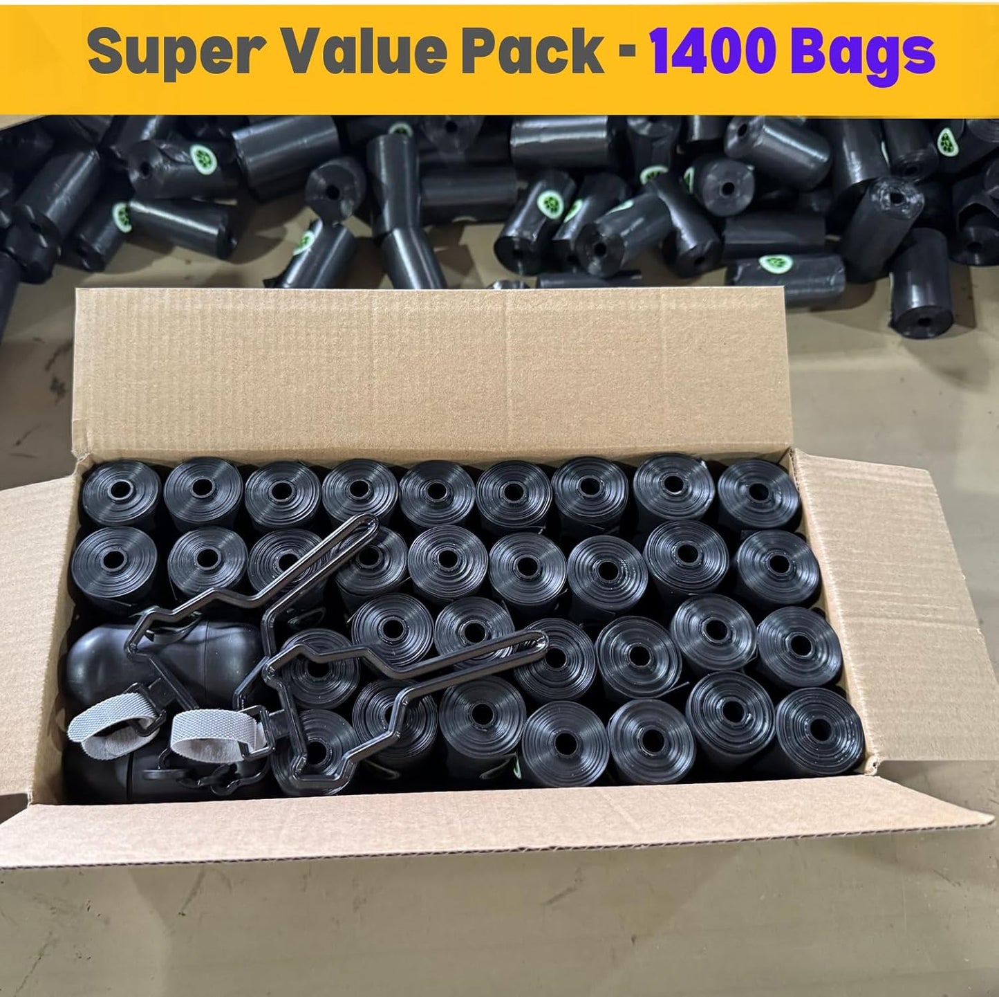 Dog Poop Bags Value Pack (1400 ct.) Extra Thick Strong Doggy Bags Guaranteed Leak-Proof Biodegradable Poop Bags w/Dispenser Eco-friendly Landfill-Degradable Refill Rolls (Black, 70 Rolls, Unscented)