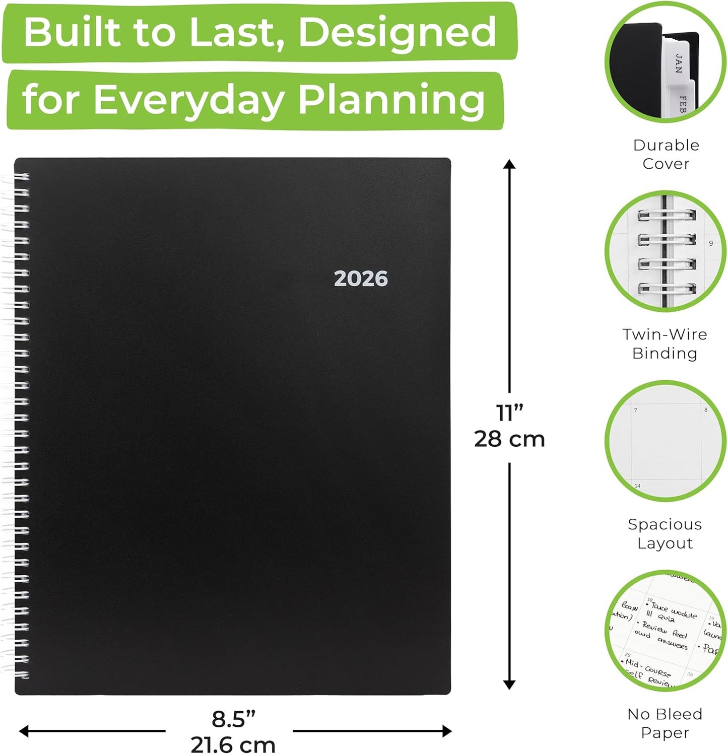 WallDeca 2026 Planner, Agenda Planner With Weekly And Monthly View, Daily Agenda Book And Yearly Planners Calendar Book, Spiral Bound With Tabs, Notes, Goals And Holidays (8.5 x 11 in)