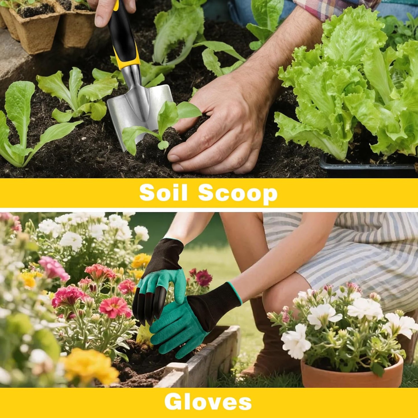 Garden Tools, Ergonomic Gardening Tools, Gardening Hand Tools Aluminum Alloy Material, 7-piece an Ideal Gardening Gift for Women, Men and Parents, Yellow