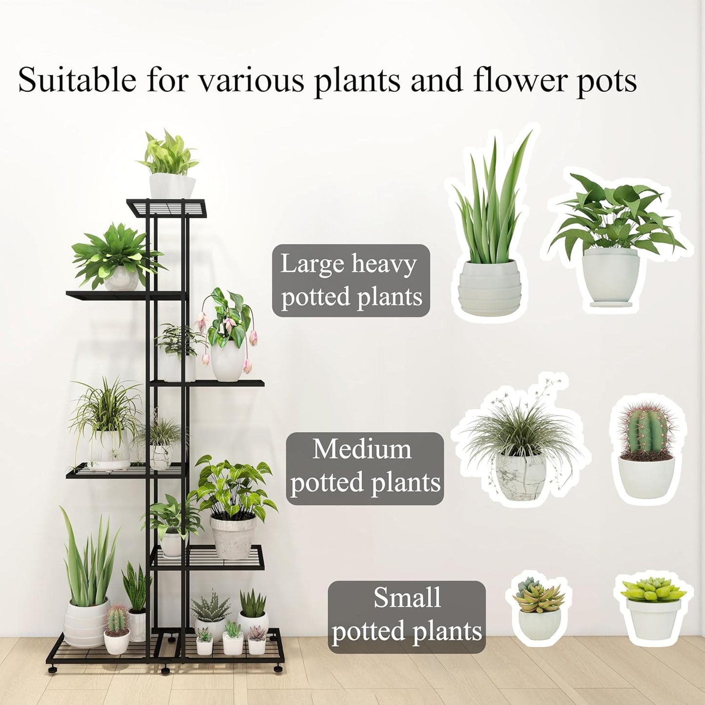 Plant Stand Indoor Outdoor Plant Stands for Patio 6 Tier Tall Plant Stand Metal Flower Shelf Multilayer Flower Holder Modern Black Corner Decoration Racks for Gardern,Balcony,Hallway (6-Tier)