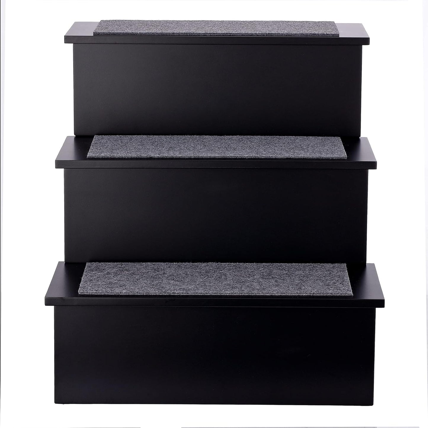 AdirPets Deluxe 3-Step Pet Stairs with Non-Slip Surface and Carpeted Treads - Sleek Pet Steps for Small Dogs, Cats, Elderly or Disabled Pets - Supports Up to 175lbs Weight - Black