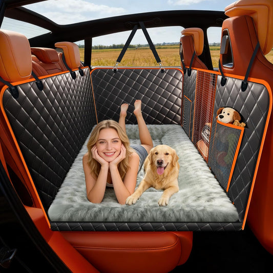 TNELTUEB Extra Large Back Seat Extender for Dogs with Dog Bed Mats, Waterproof Dog Car Seat Cover for Back Seat with Hard Bottom, Anti Scratch, Safer, Easy to Use and Clean, Holds 450LBS Black