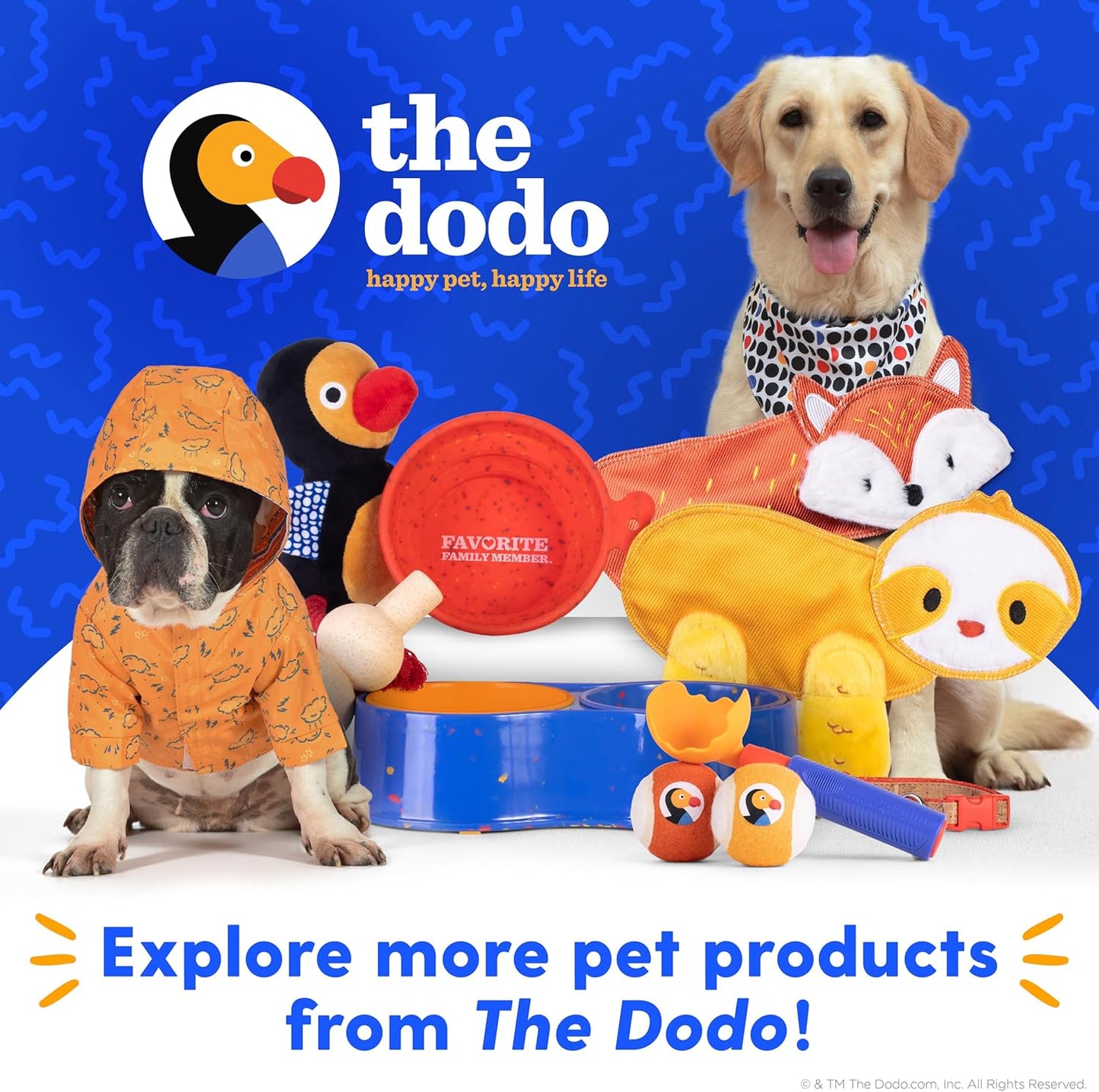 The Dodo Bamboo Double Diner Bowl, Blue & Yellow; Cute Dog Dish; Double Dish for Dogs, Dog Double Bowls