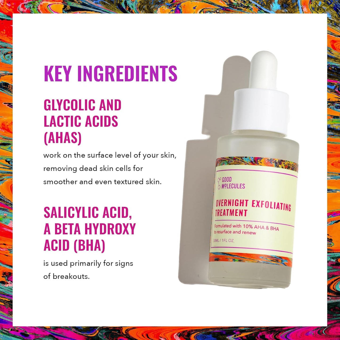 Good Molecules Overnight Exfoliating Treatment - Face Exfoliator with AHA & BHA Lightweight Formula - Pore Minimizer, Facial Skin Care with Glycolic & Salicylic Acid