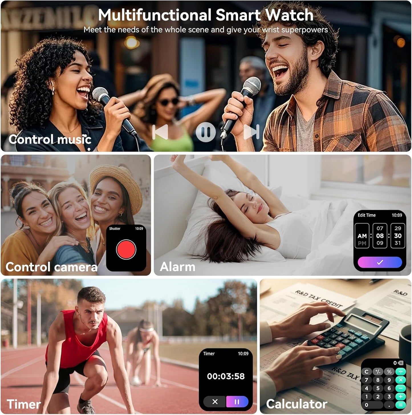Smart Watches for Men Women, 1.83" HD Touchsreen, Bluetooth Calling, 5 ATM Water-Resistance, 130+ Sports Modes, Health, Fitness & Sleep Tracker, Timer, Pedometer, Fitness Watch for Android/iOS, Black