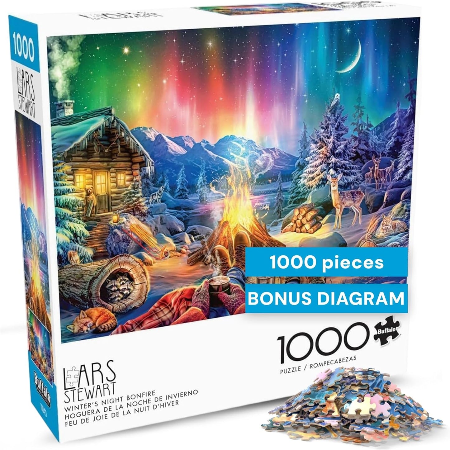 Buffalo Games - Lars Stewart - Winter's Night Bonfire - 1000 Piece Jigsaw Puzzle - Colorful, Holiday Puzzles for Adults – Precision-Cut Pieces, Seasonal Artwork, and Hours of Relaxing Fun