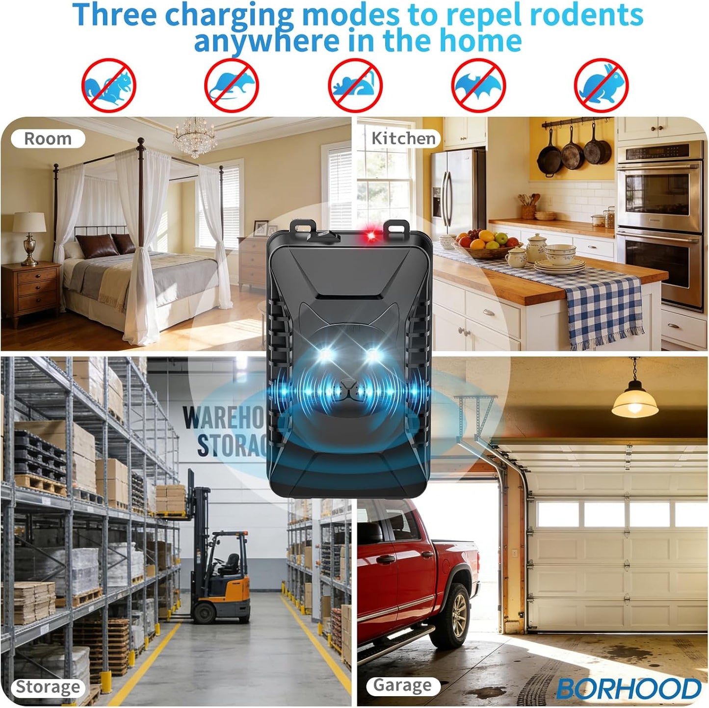 Ultrasonic Rodent Repellent, 2 Pack Plug-in Mouse Rat Pest Bat Squirrels Repellent for Car with Battery Powered Under Hood, Keep Mice Out of Cars Engines, Indoor, Garage, Storage Room-Black