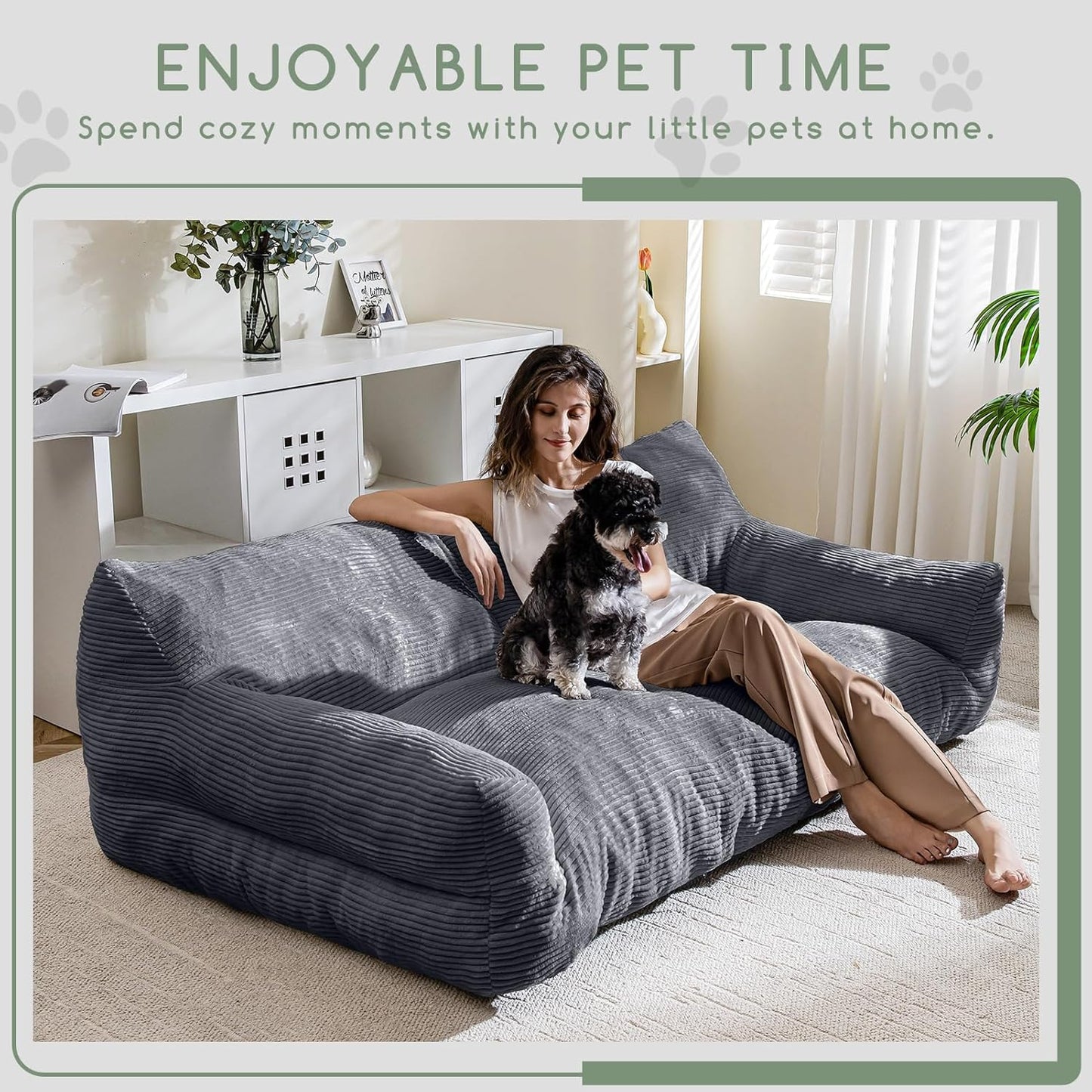 HIGOGOGO Large Human Dog Bed, Giant Human Dog Sofa, Big Comfy Floor Sofa Couch for Pet Families with Foam Chunk Supportive Mat, XXXXL Size Corduroy Orthopedic Bed, Grey