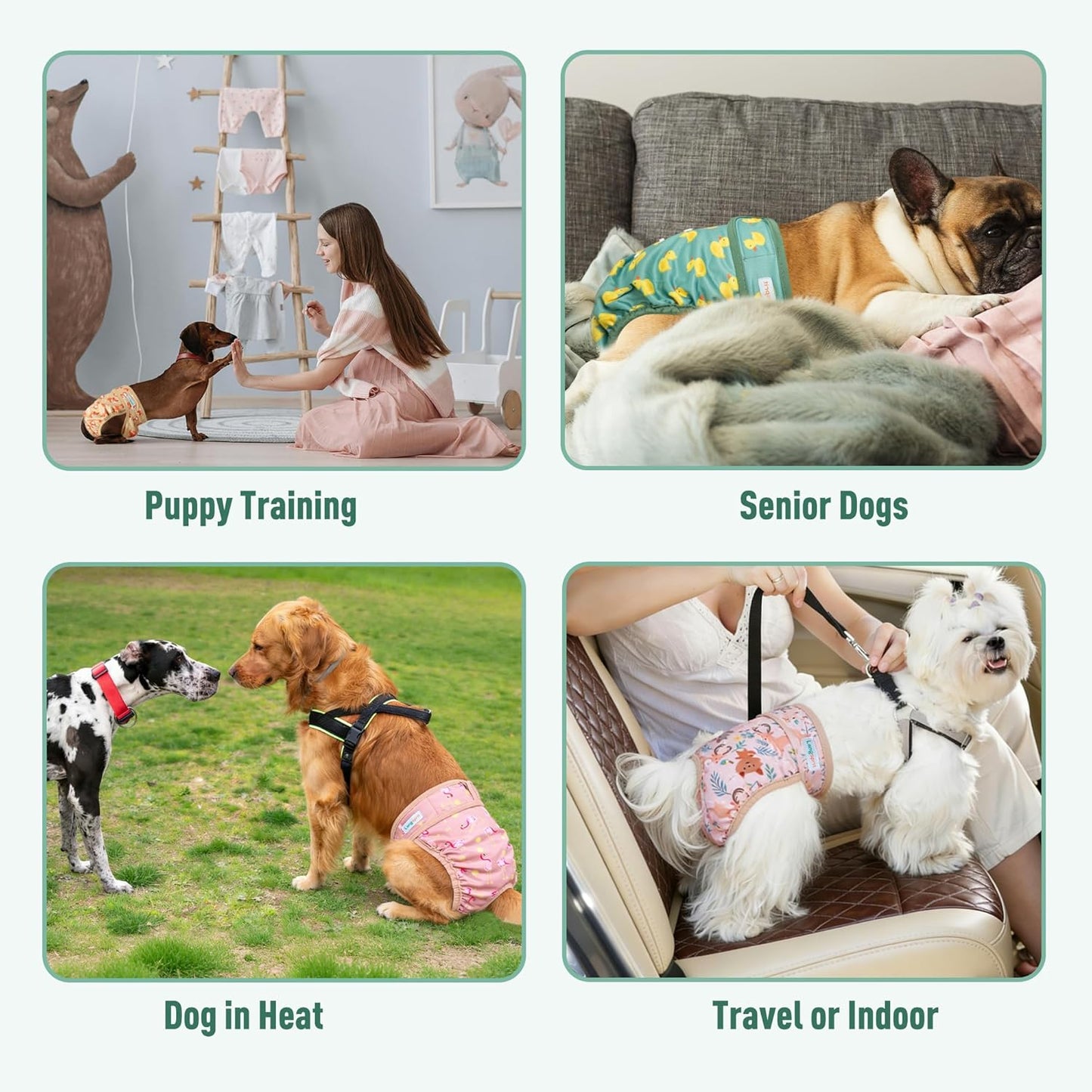 Langsprit Dog Diapers, Washable Female Dog Diapers, Super Absorbent, Doggie Diapers for Female Dogs in Heat, Puppy Potty Training, Excitable Urination, Or Incontinence, 5 Pack, Cute Bees, Small