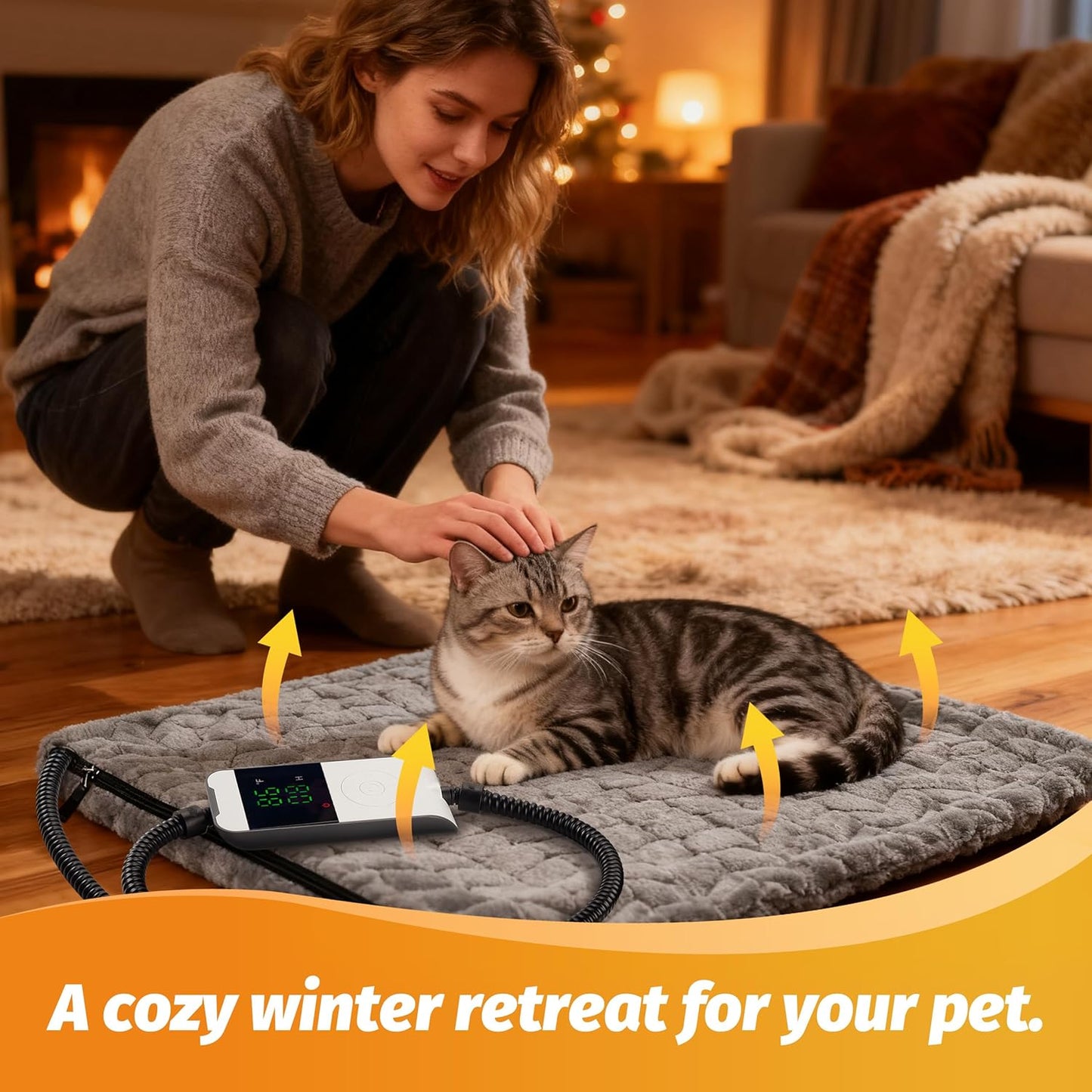 PatiencET Heated Cat Pad 18"x18" – Cat Heating Pad with 6-Temp & 5-Timer, Chew-Proof Steel Cord, Washable Warming Mat for Kittens, Small Dogs, Crate & Sofa