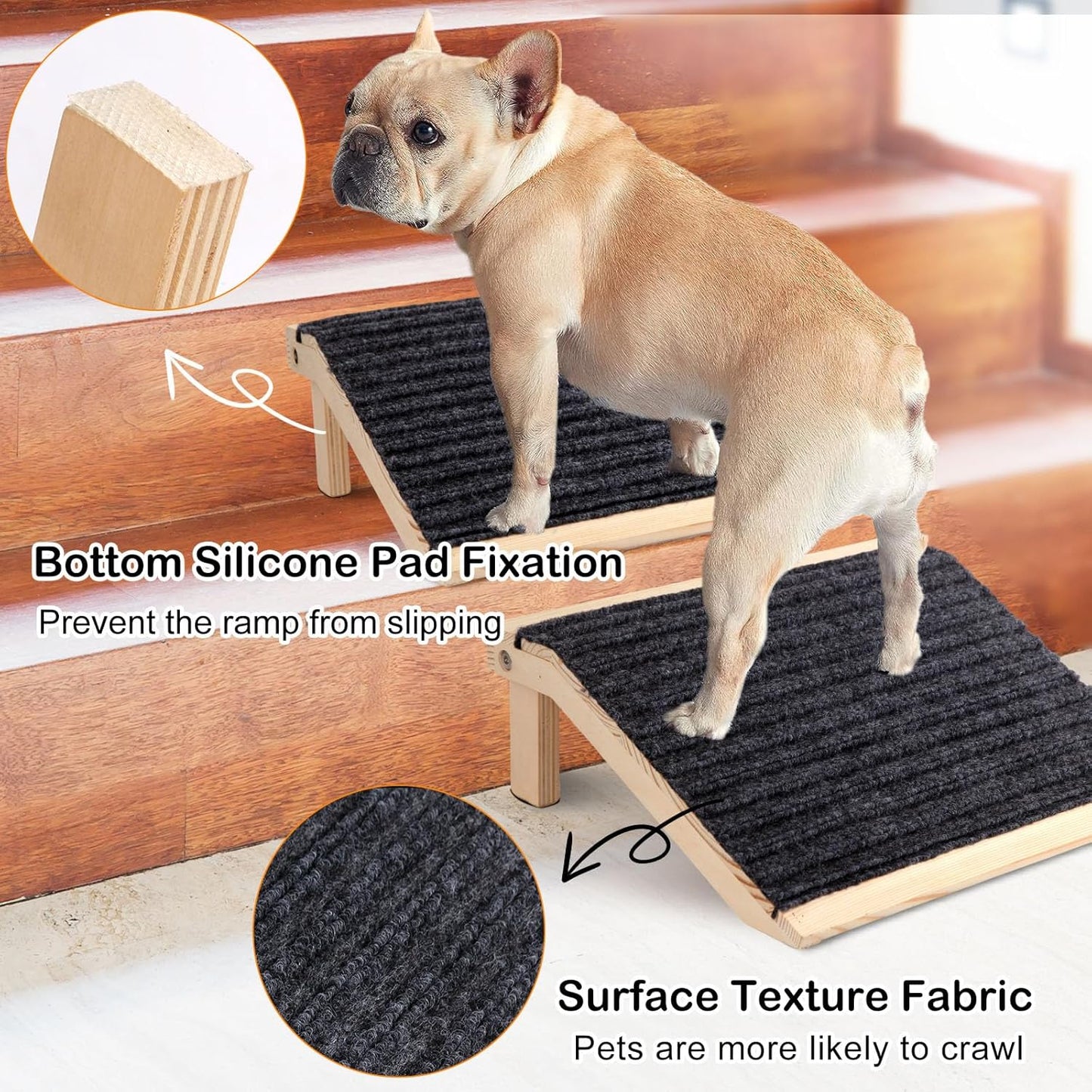 In hand Pet Ramp, 2 Pieces Foldable Dog Ramp for Stairs, Non-Slip Low-Angle Ramp for Small Dogs, Senior & Arthritic Pets, Portable Stair Assist for Any Staircase