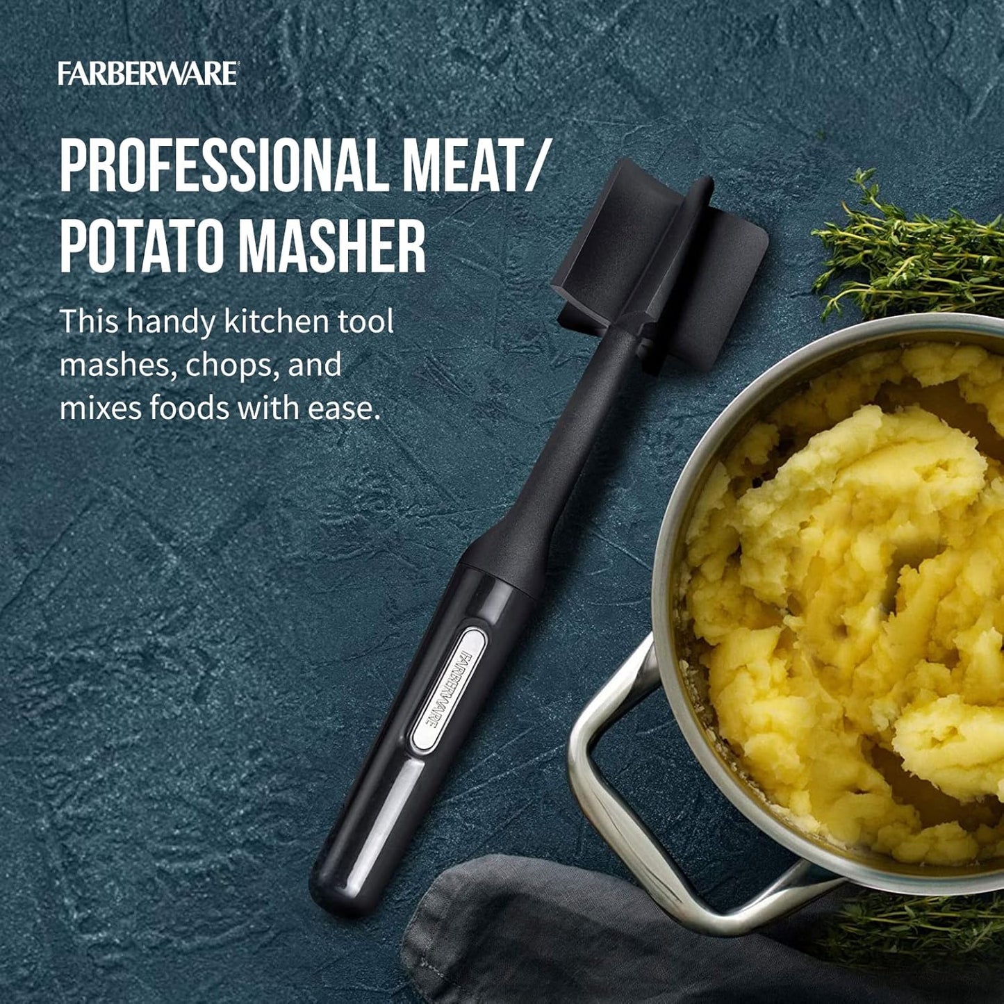 Farberware Meat Chopper and Potato Masher, Nylon Ground Beef Chopper Tool with 5 Blades, Heat-Resistant Meat Masher for Nonstick Pans, Dishwasher Safe, 10 Inches
