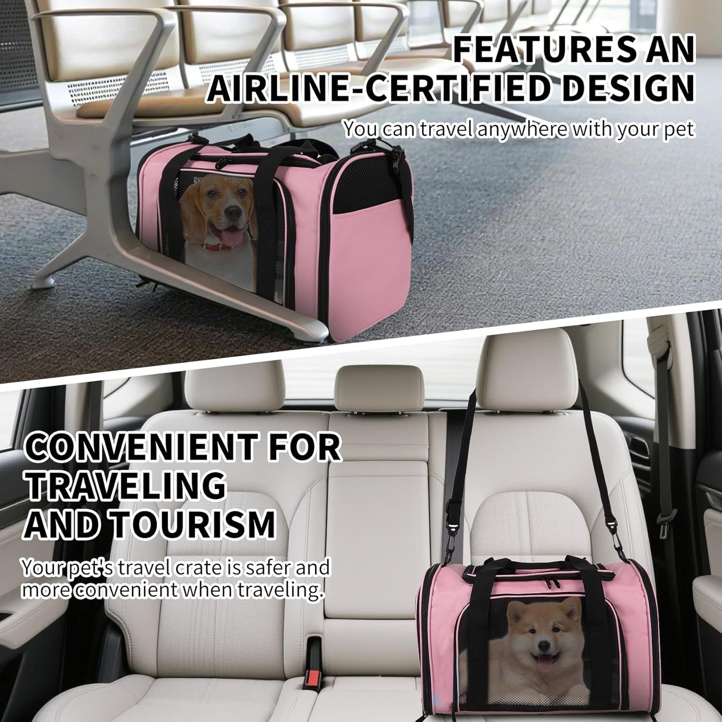 Carriers Soft-Sided Pet Carrier Pink for Medium Large Cats Dogs Undertake 35Lbs,Ventilated Mesh Windows,Top Load Cat Carrier with Airline Approved(X-Large,Pink)