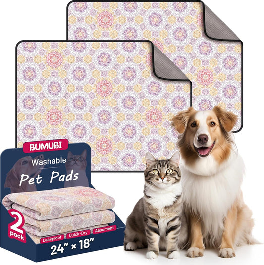 Washable Dog Pee Pads - Absorbent Reusable Puppy Training Pads, Waterproof Leak - Proof & Non - Slip for Crate Whelping Potty Training 24x18 (Pack of 2)