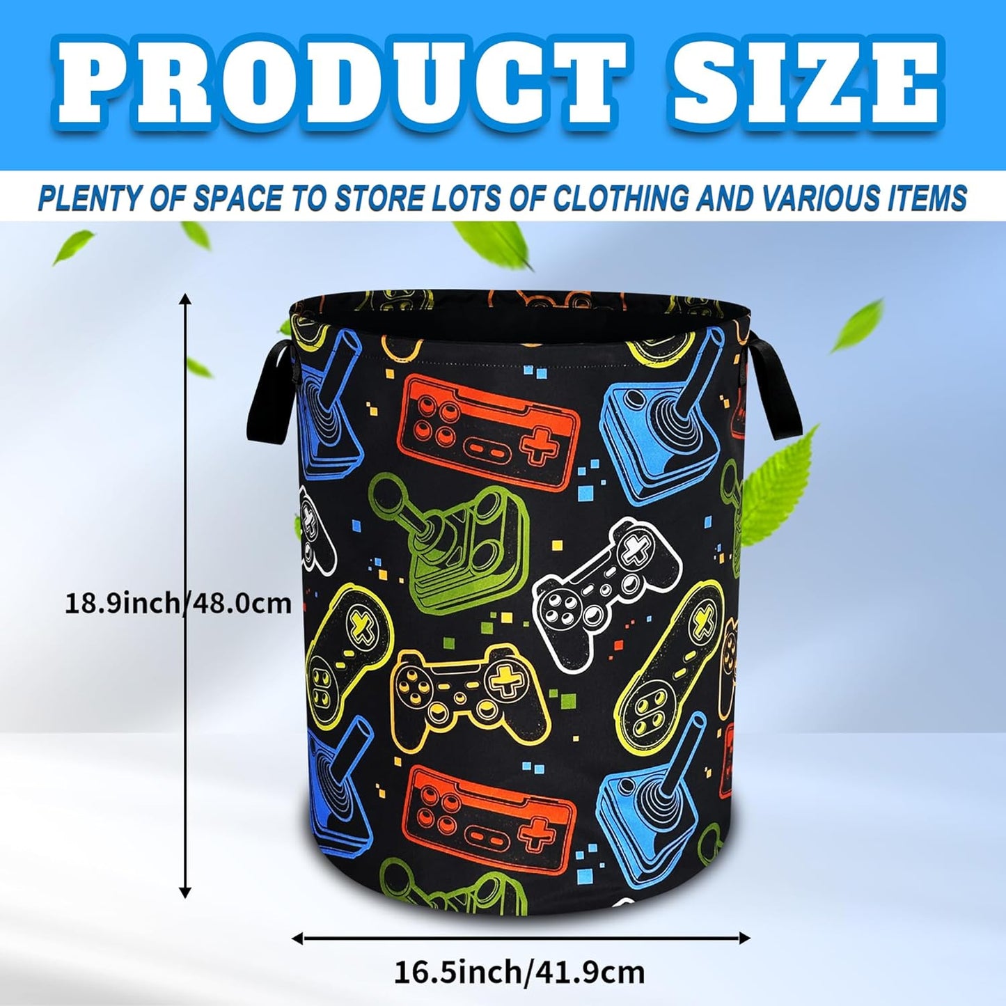 Game Consoles Laundry Basket Funny Colorful Oxford Cloth Laundry Hamper With Handle Foldable Portable Clothes Storage Basket 18.9 X 16.5 Inch Storage Bag For Laundry Room/Bathroom/Bedroom/Dormitories