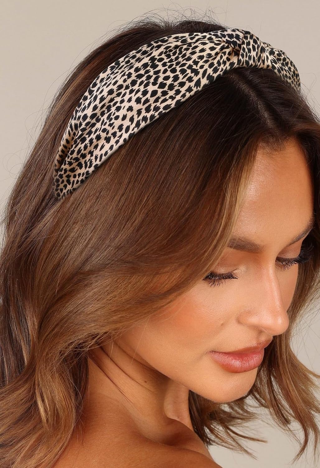 Knotted Fashion Hairbands and Hair Hoops: Non-Slip Top Knot Headbands with Leopard Print for Women and Girls - 4PCS Beige Brown Hair Accessories Set