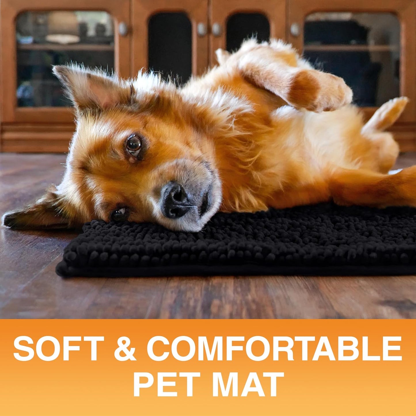 Neater Pets Muddy Paws Dog Door Mat 24” x 17” – Super Absorbent & Quick-Dry Chenille Doormat for Trapping Dirt, Water, Mud - Non-Slip & Machine Washable Pet Rugs for Entryway, Indoor Mud Mats, Black
