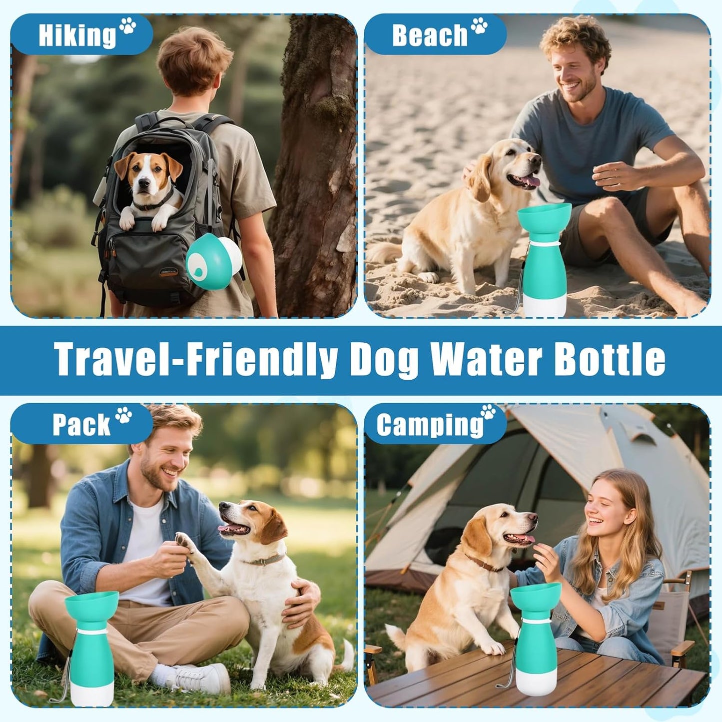 Dog Water Bottle with Food Container, Portable Dog Cat Puppy Pet Water Dispenser Feeder for for Pets Travel, Walking, Hiking and Outdoor Activities