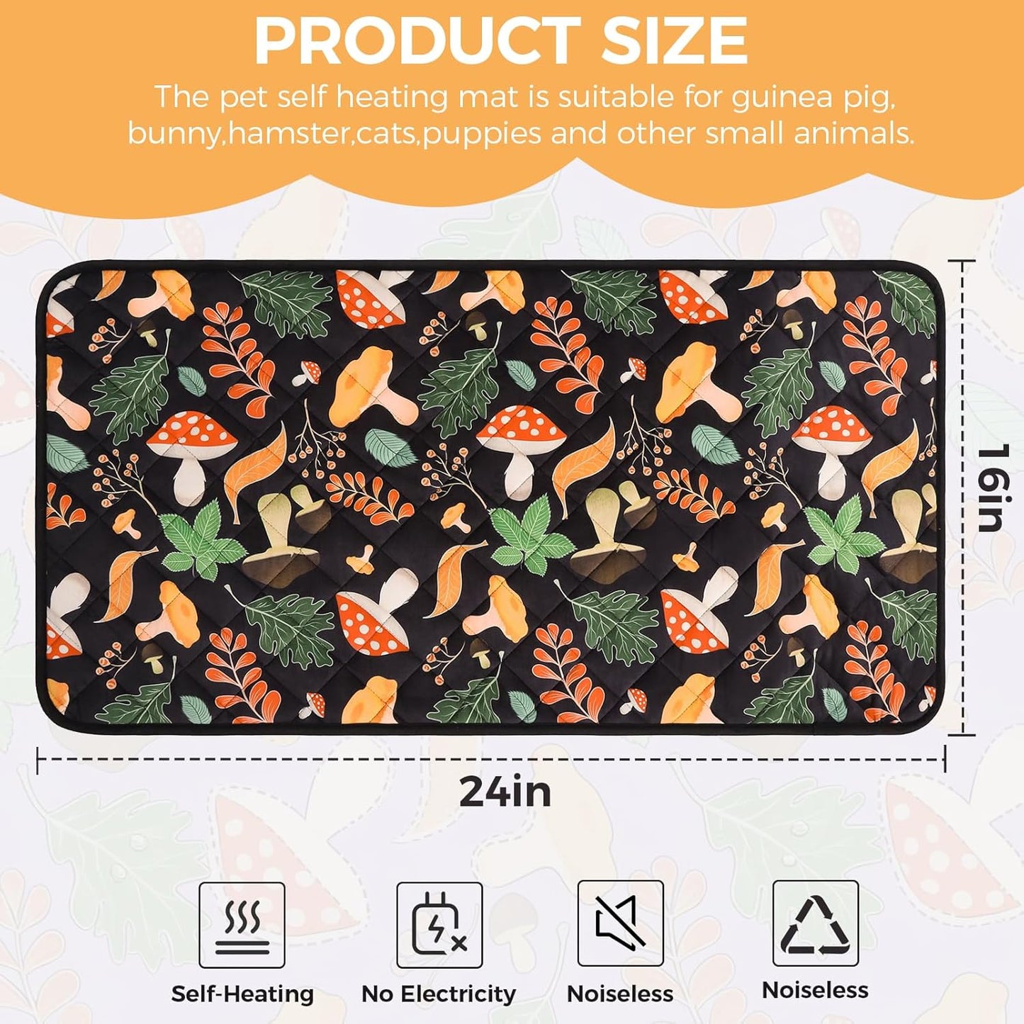 Homimp 2 Pcs Guinea Pig Pee Pads,Self Heating Guinea Pig Bed Pads for Winter Keep Warm,Washable&Anti Slip Small Animal Beds for Indoor Rabbit Hamster Squirrel Hedgehog Chinchilla Ferret,Black 16"x24"