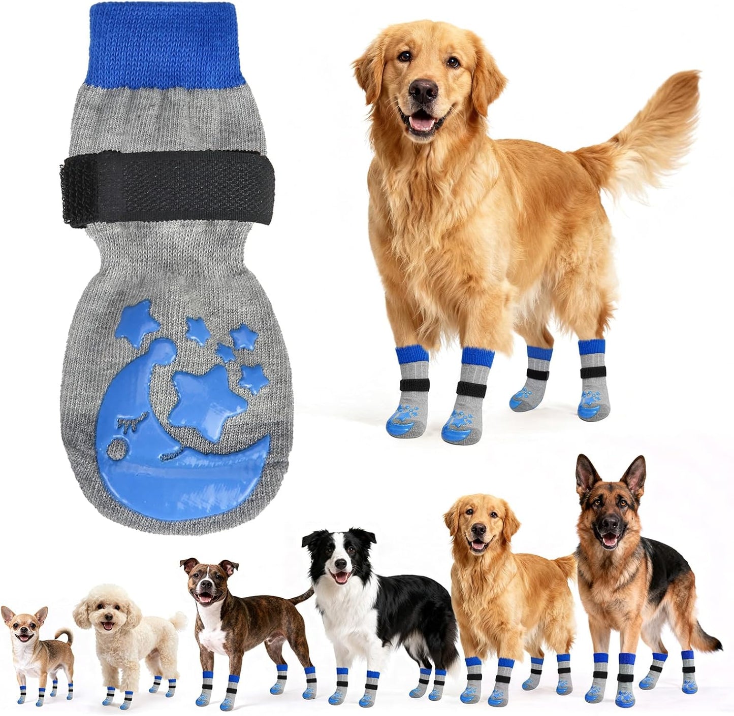 BEAUTYZOO Anti Slip Dog Socks to Prevent Licking Paws, Dog Shoes for Cold Winter Snow, Double Sides Dog Boots & Paw Protectors Booties for Hardwood Floors with Grippers Large Medium Small Senior Dogs
