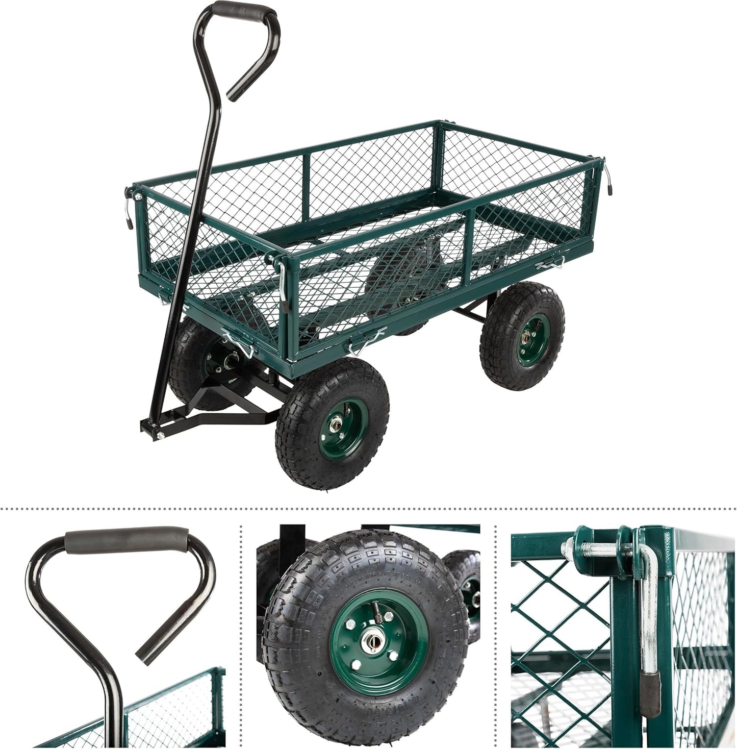 Garden Cart - Rolling Wagon Cart with 650lb Weight Capacity, All-Terrain Wheels, and Removable Sides - Garden Carts and Wagons by Pure Garden (Green)