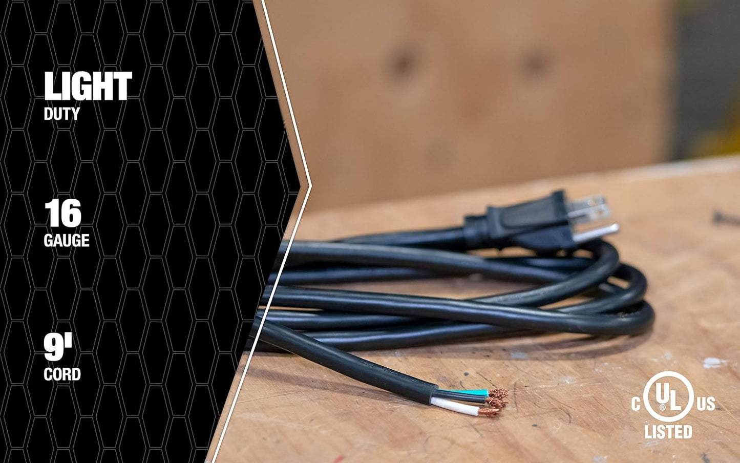 Southwire Replacement Power Supply Cord - Built for Indoor Tools & Appliances - Black Round SJTW Jacket - UL Certified - 125V Rated - 16/3 SJTW - 9 Foot Length