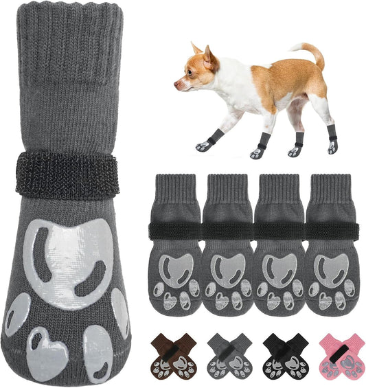 BEAUTYZOO Dog Socks, Non Slip Dog Socks to Prevent Licking Paws -Dog Shoes for Hot/Cold Pavement, Dogs Boots & Paw Protectors, Doggie Booties for Hardwood Floors, Small Medium Large Senior Dogs