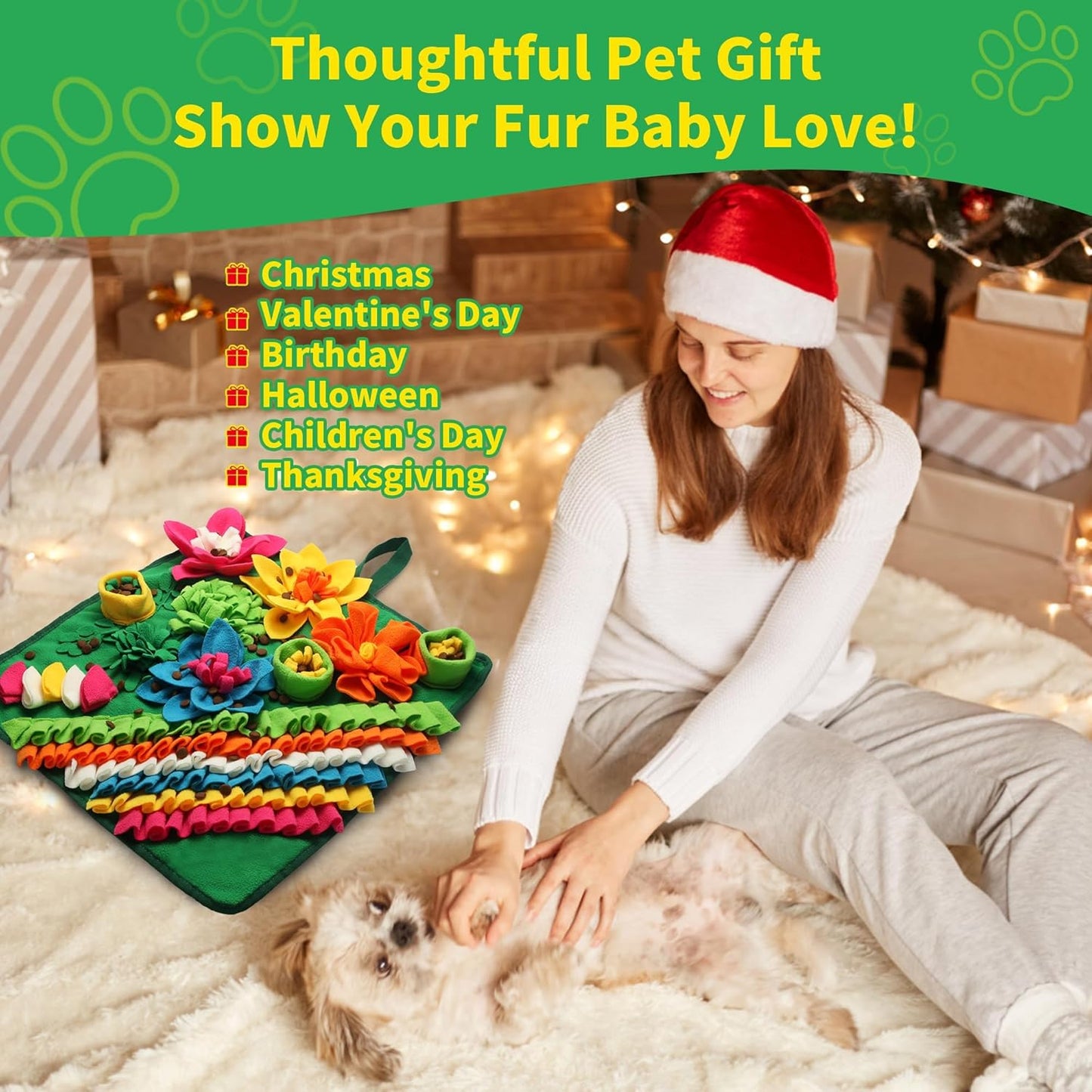 Snuffle Mat for Dogs - Christmas Dog Interactive Puzzle Toy for Mental Stimulation, Anxiety Relief & Slow Feeding, Fun Enrichment for Small/Medium Puppy & Cats