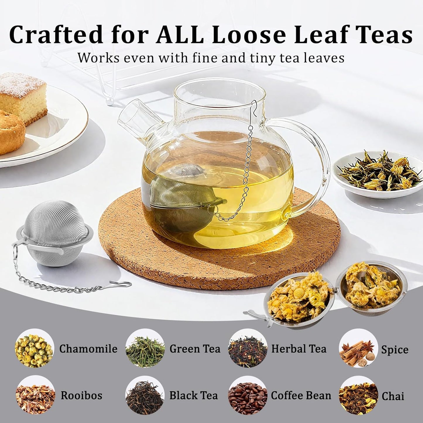 304 Stainless Steel Tea Strainers for Loose Tea Infuser Ball, Extra-Fine Mesh Tea Ball, Tea Holder Loose Leaf Tea Steeper, Tea Diffuser for Rooibos, Black Tea, Herbal & Spices (Small x 2)