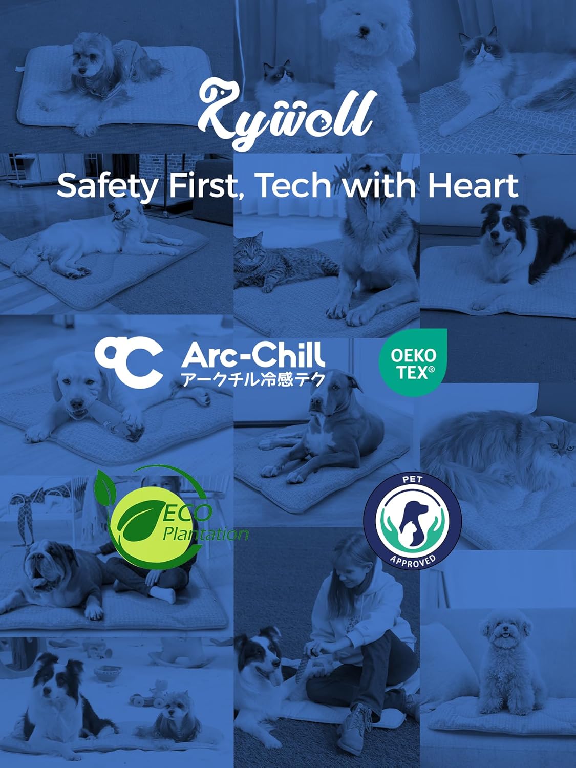 Rywell Dog Cooling Mat, 44”x32” Super Thick & Reversible Cooling Mat for Dogs, Arc-Chill 3.0 & PCM for Long-Lasting Cool and Color-Changing (Q-Max > 0.5), All-Season Use & Portable for Travel