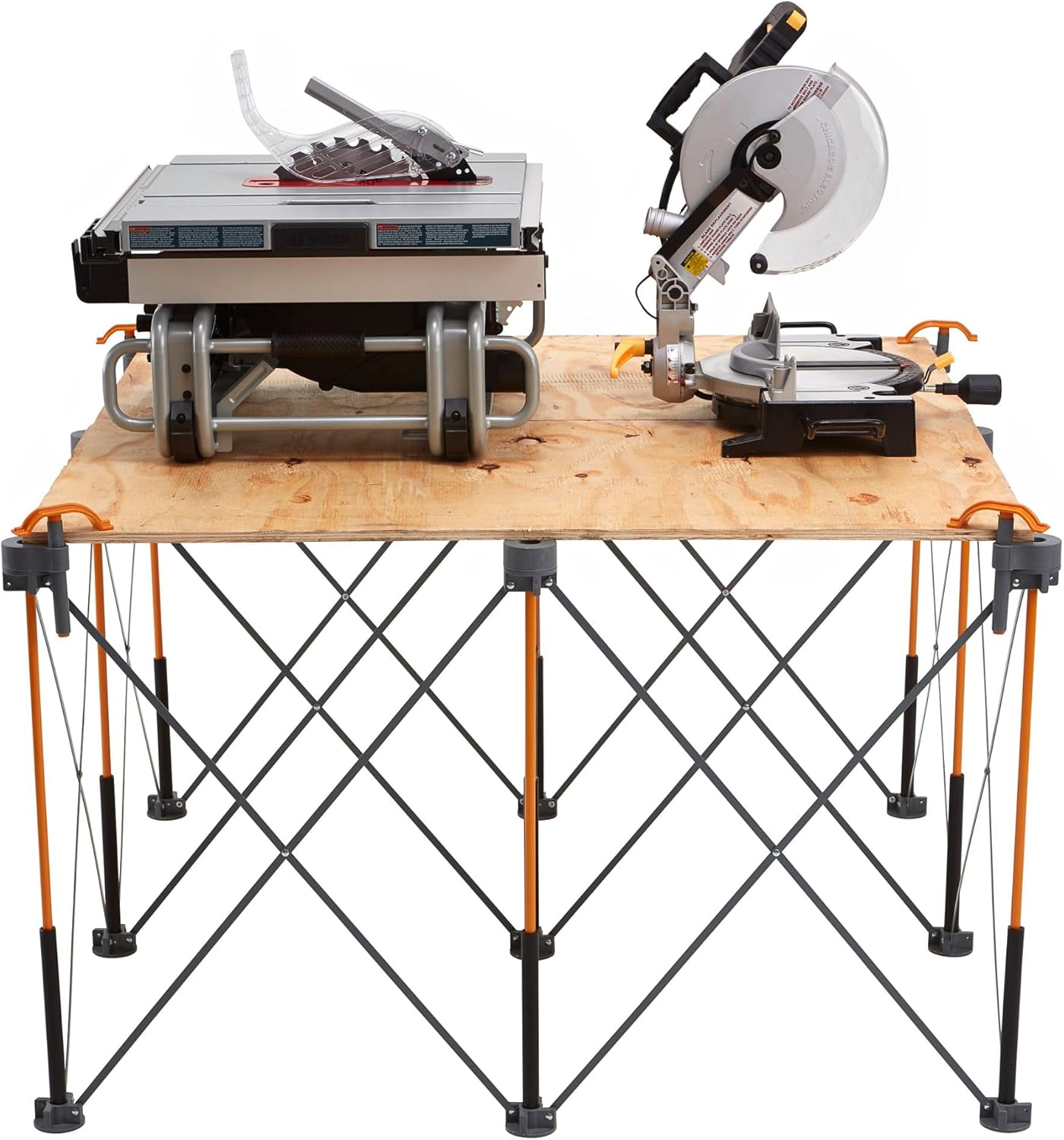 Bora Centipede 30in Folding Work Table Set - No Assembly 9-Strut Collapsible Table 3500lb Weight Limit - 4x4ft Mobile Work Station with Storage Bag, Foldable Work Bench Table - CK9S, Orange/Black