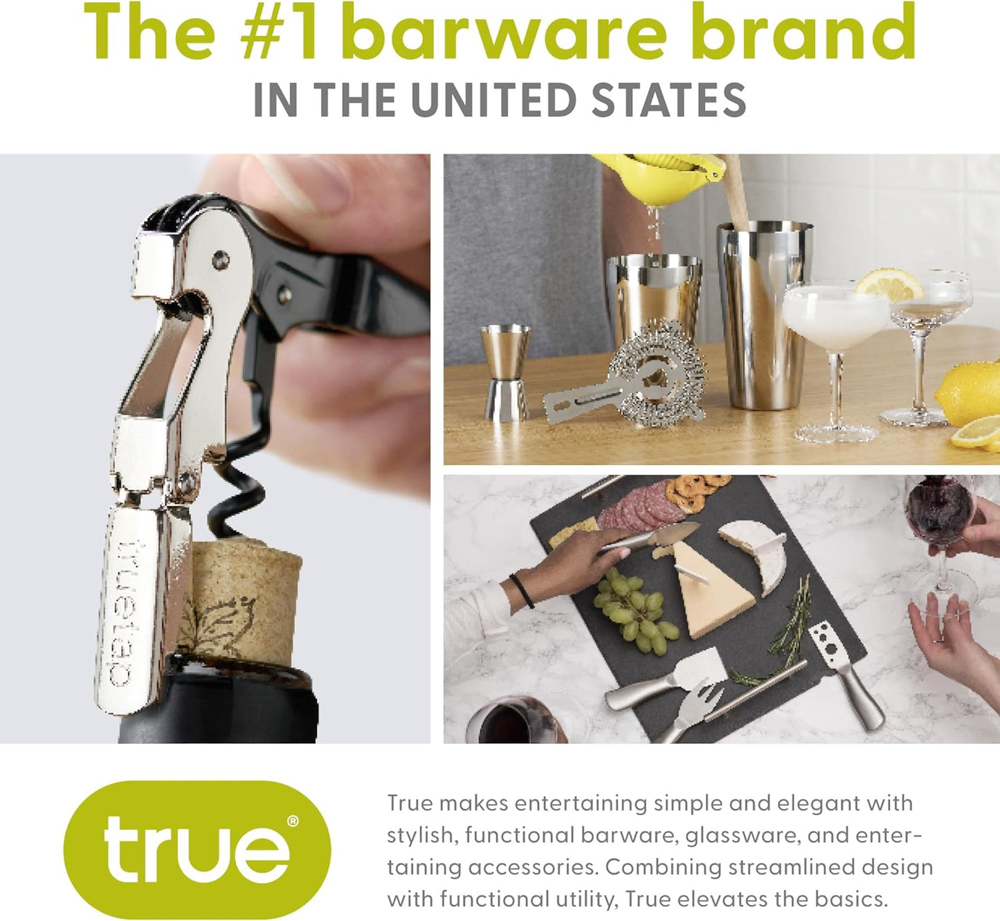 True Truetap Double Hinged Waiter's Corkscrew Wine Opener, Stainless Steel Wine Bottle Opener with Built In Foil Cutter, Home Bar Tools, Bar Cart Accessories, Wedding Gifts, Set of 1, Natural