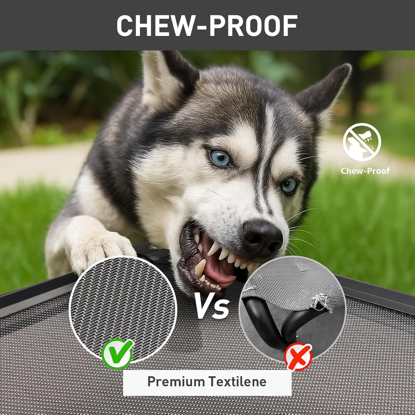 Sytopia 42'' Outdoor Elevated Dog Bed for Large Dogs, Chew-Proof Pet Camping Raised Cot with Breathable Mesh - Durable Frame, Cooling Hammock Bed, Non-Slip Feet, Waterproof, Easy Clean