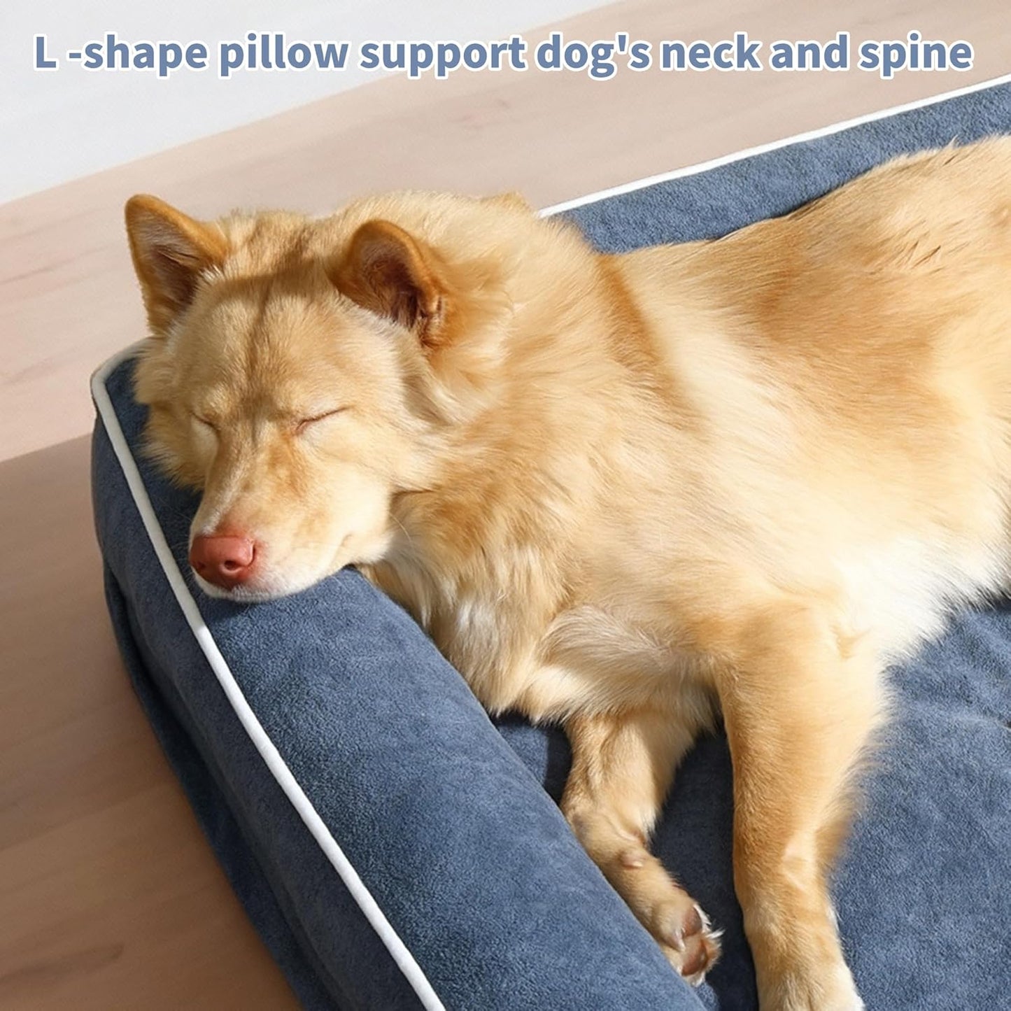 Orthopedic Dog Bed with Pillow L-Shape Dog Sofa for Large Medium Dogs, Dogs Couch with Removable Washable Cover, Pet Bed with Nonskid Bottom(Blue, Medium(30x20in))