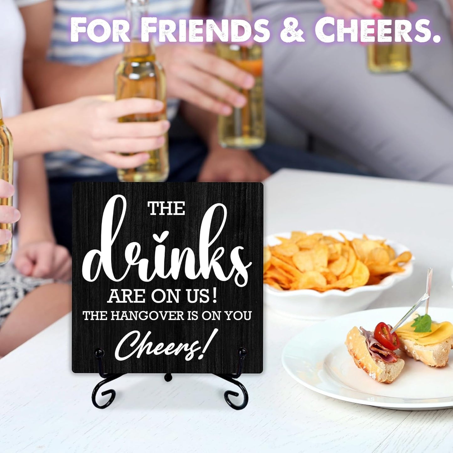 5" Bar Sign, The Drinks Are On Us! Cheers! Bar Table Decoration, Gifts For Colleagues, Bosses And Besties, Bars And Pubs Decorations, Bridal Shower Wedding Shower Decorations And Accessories- A05