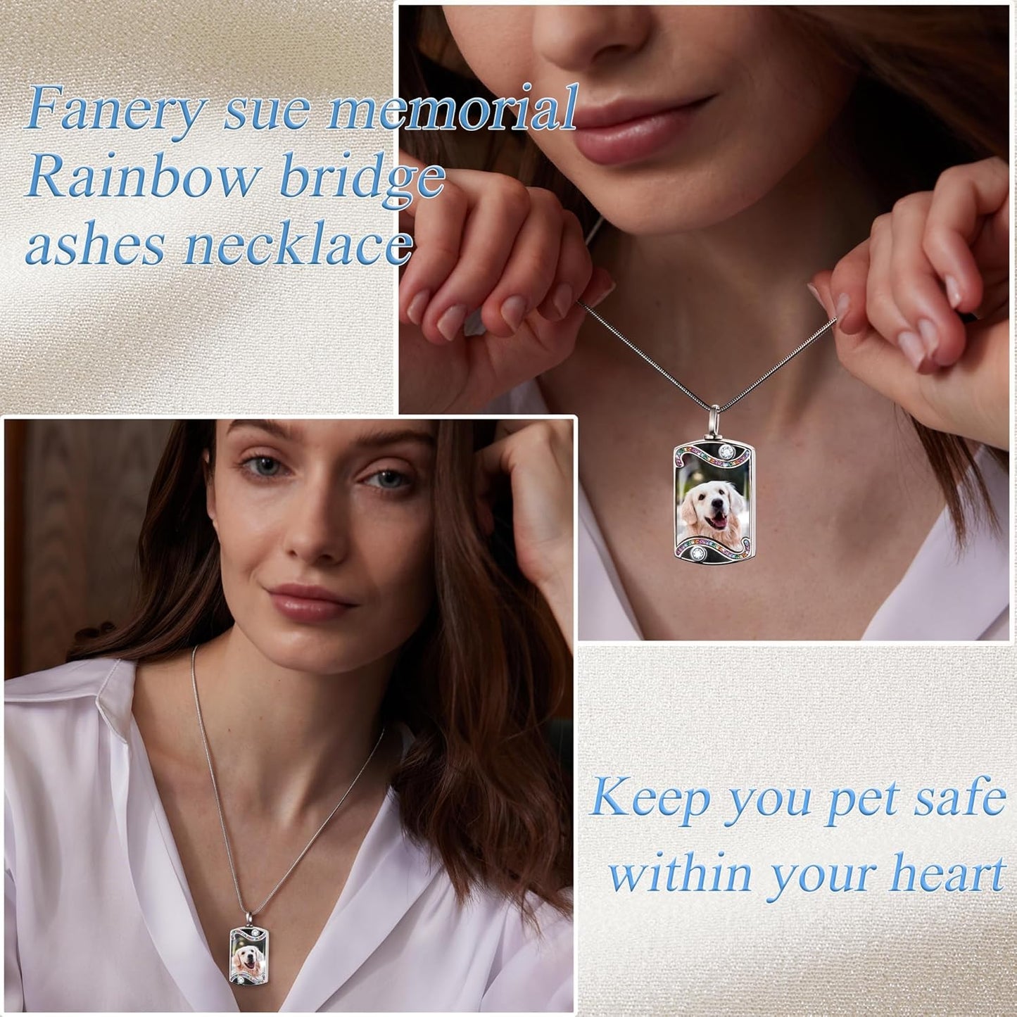 Fanery Sue Personalized Dog Cat Ashs Necklace Custom Photo&Text Pet Dog Memorial Urn Necklace Gift