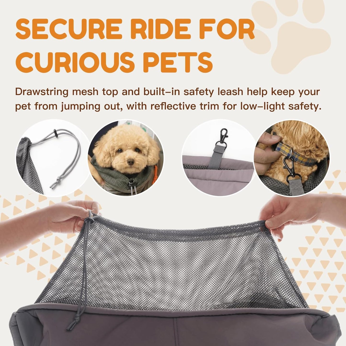 Pet Sling Carrier for Small Dogs and Cats, Hands-Free Crossbody Bag with Safety Leash, Multiple Pockets, Gray, 5-15 lb
