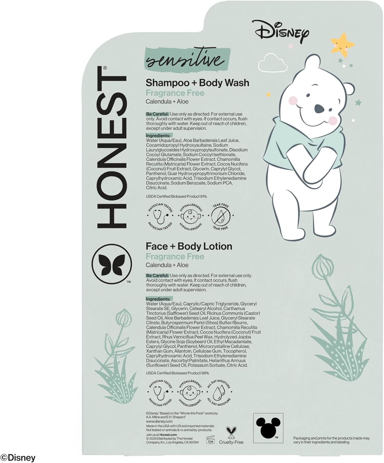 The Honest Company 2-in-1 Cleansing Shampoo and Body Wash, Face Lotion Bundle, Disney Design, Gentle for Baby, Dermatologist Tested, Sensitive Fragrance-Free, 18.5 fl oz
